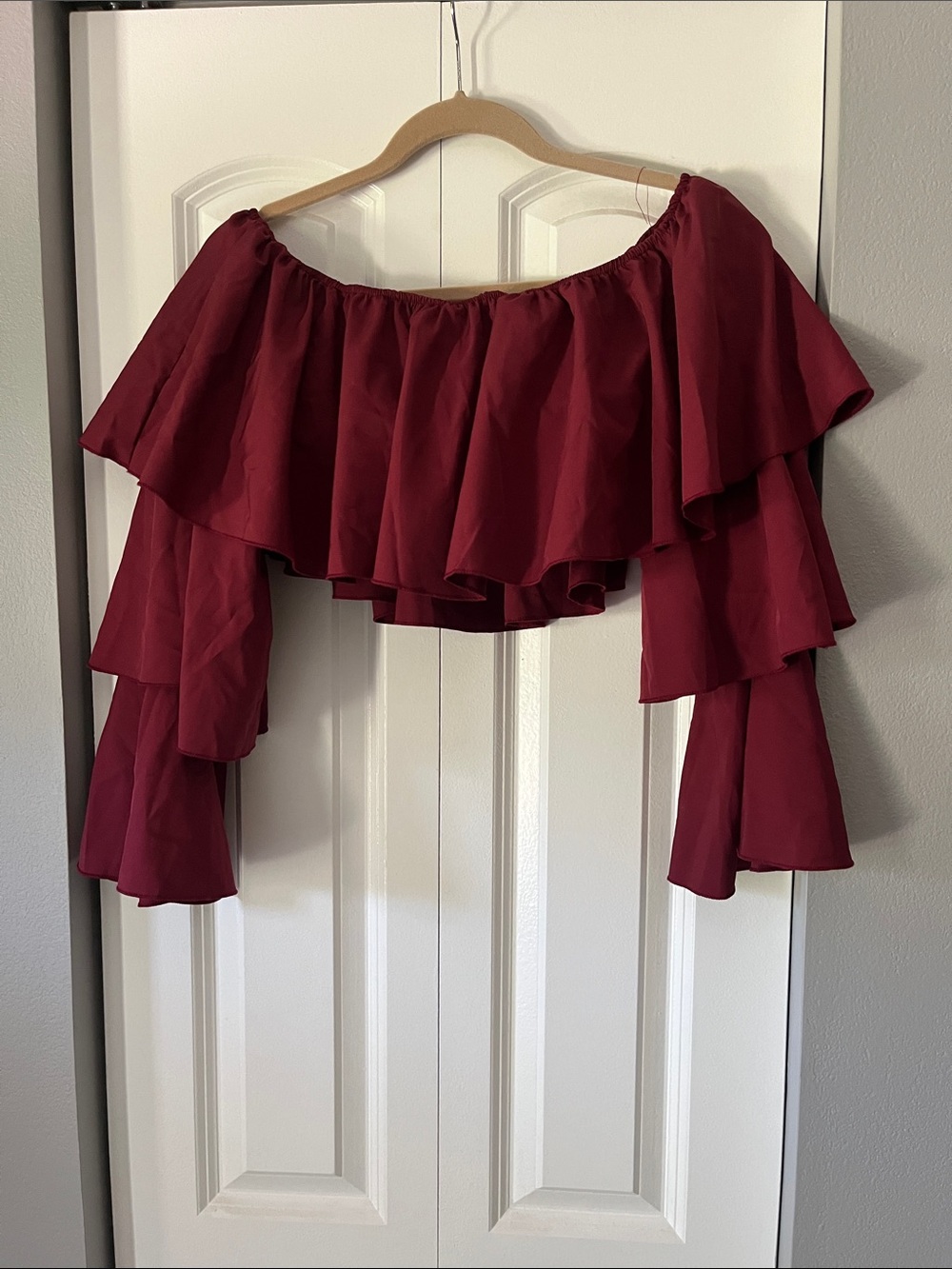 SHEIN Burgundy Off-Shoulder Ruffle Crop Top